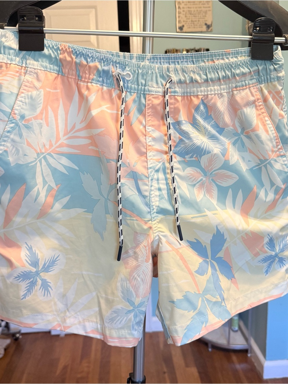 American Eagle Outfitters Pastel Floral Swim Shorts - Light Blue & Peach